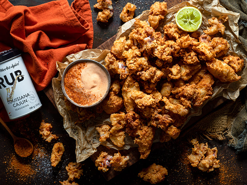 FRIED LOUISIANA CAJUN CALAMARI WITH A CAJUN DIPPING SAUCE